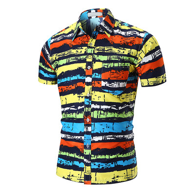 Модерна мъжка риза с цветни ленти и декоративен джоб