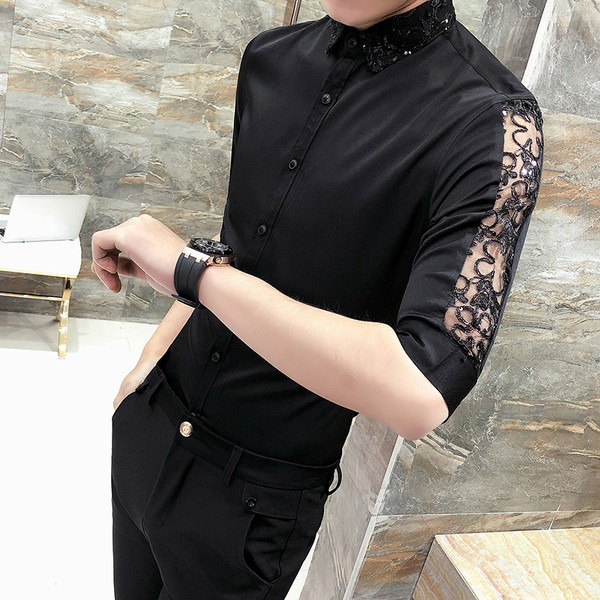 Мъжка модерна риза в различни модели и дължина на ръкава с елементи дантела, връзки и щампа