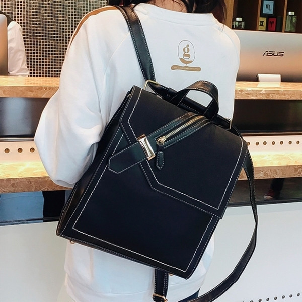 Geantă elegantă tip rucsac mare pentru femei, în negru, gri și maro