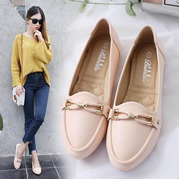 Pantofi casual dama din piele ecologica cu cusatura exterioara si decor metalic in trei culori - negru, alb si bej