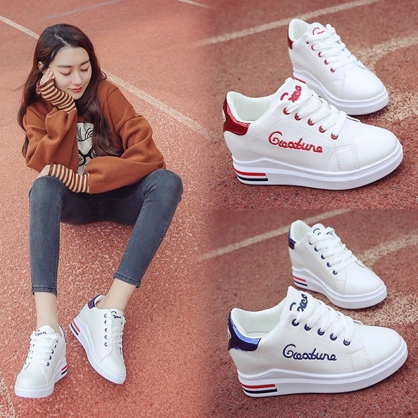 Adidași eleganti de damă în alb, cu inscripție brodată colorată