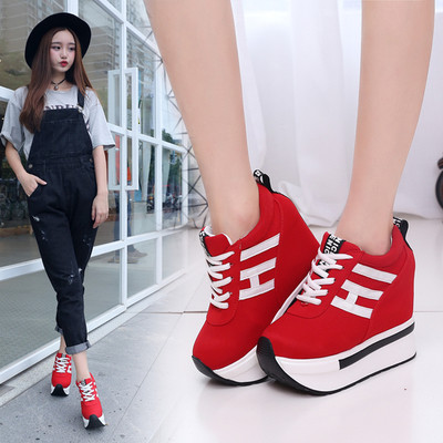 Women`s stylish sneakers in two models with high and low sole and element colored sidebands and print