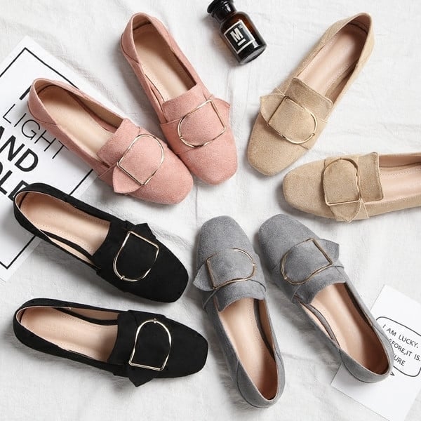 Pantofi dama din piele intoarsa cu catarama in culori proaspete