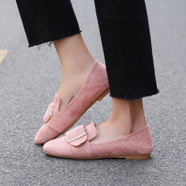 Pantofi dama din piele intoarsa cu catarama in culori proaspete