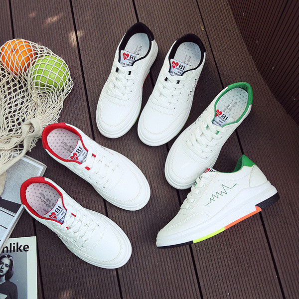 Tenisi casual dama albi cu talpa colorata