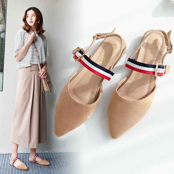 Pantofi de dama cu toc deschis si curea colorata, potriviti pentru utilizarea de zi cu zi