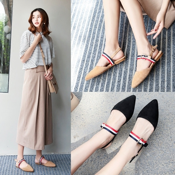 Pantofi de dama cu toc deschis si curea colorata, potriviti pentru utilizarea de zi cu zi