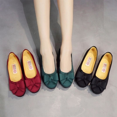 Casual and comfortable women`s shoes with a rough sole and ribbon decoration, in several colors