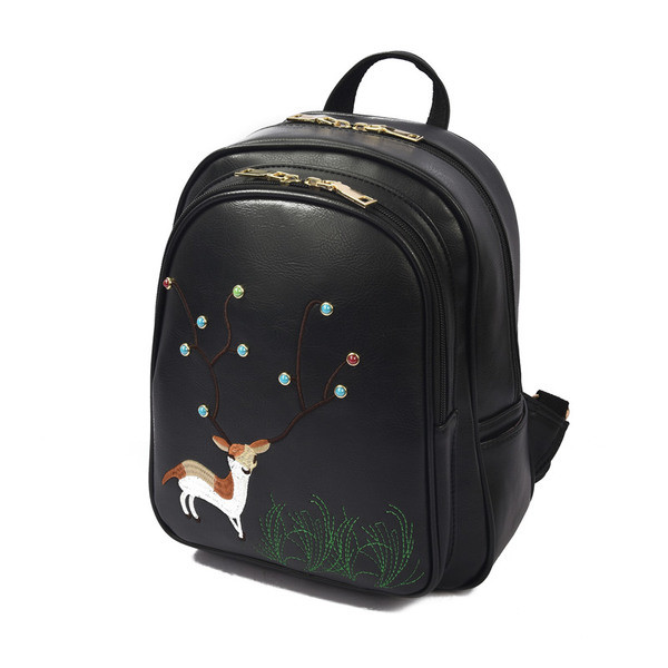 Rucsac elegant de dama cu broderie in trei culori