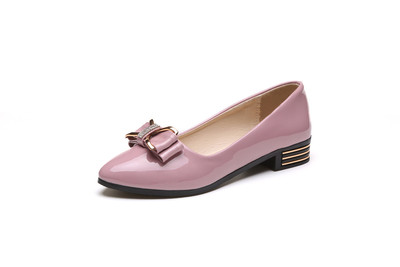 Модерни дамски лачени обувки с панделка в три цвята - бял, черен и розов