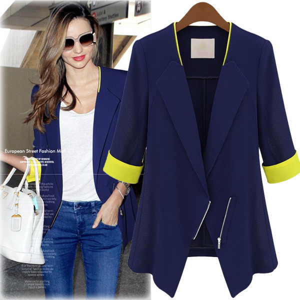 Geaca lunga de dama eleganta cu maneci 3/4 in doua culori