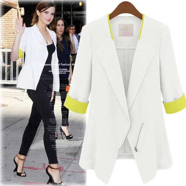 Geaca lunga de dama eleganta cu maneci 3/4 in doua culori