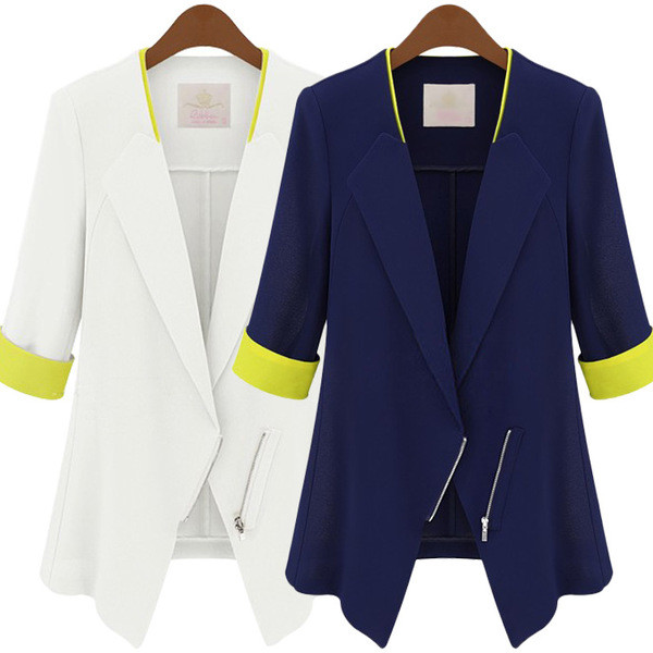 Geaca lunga de dama eleganta cu maneci 3/4 in doua culori