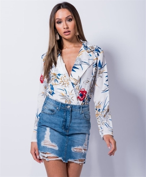 Body de zi cu zi pentru dama cu decolteu adanc in trei culori cu imprimeu floral