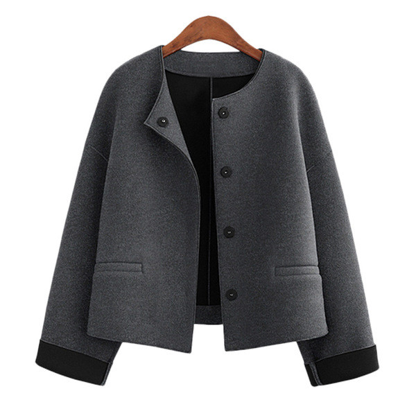 Jachetă clasică scurtă de damă cu mâneci lungi de culoare închisă