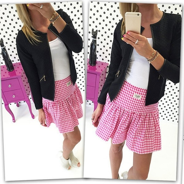 Дамско стилно яке в три цвята и метални елементи 