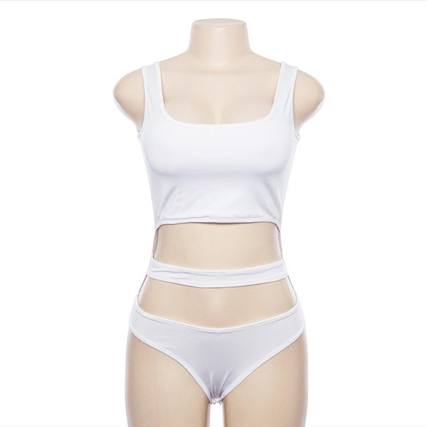 Costum de baie complet nou, elegant, cu motive decupate în alb și negru