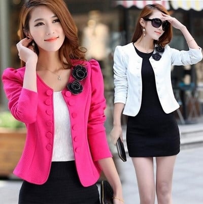 Women`s short jacket in several colors with 3D decoration