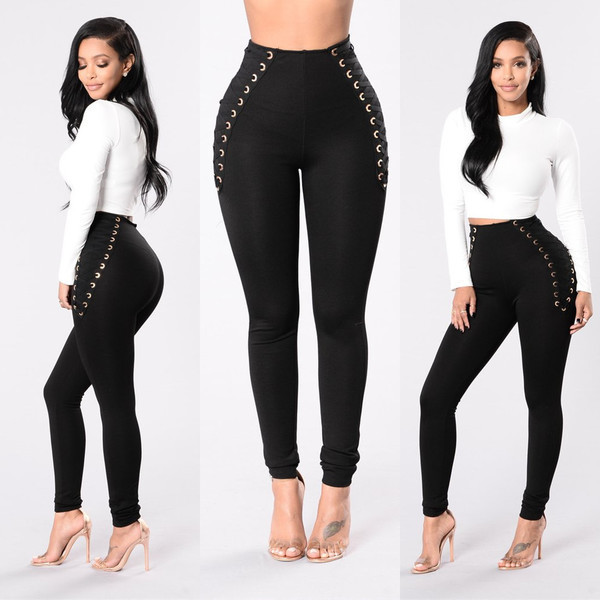 Jambiere de damă extravaganți cu talie înaltă cu legături încrucișate în alb și negru