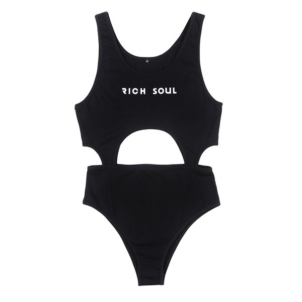 Γυναικείο μαγιό σε μαύρο χρώμα με βαθύ λαιμό και επιγραφή