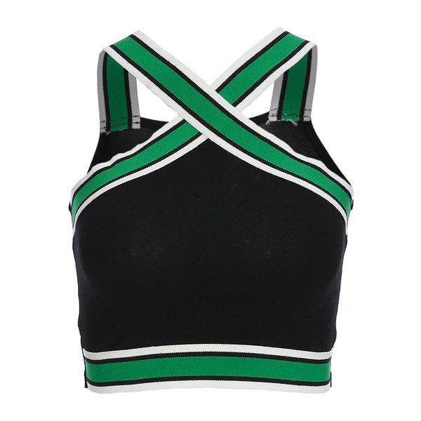 Спортно-елегантен дамски скъсен потник в черен цвят с ластични ленти