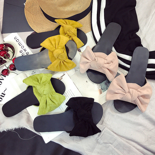 Актуални дамски чехли с голяма декоративна панделка в няколко цвята