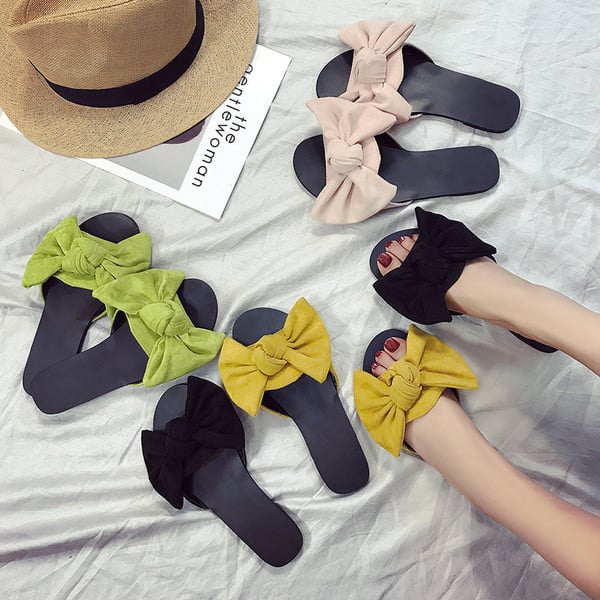 Актуални дамски чехли с голяма декоративна панделка в няколко цвята