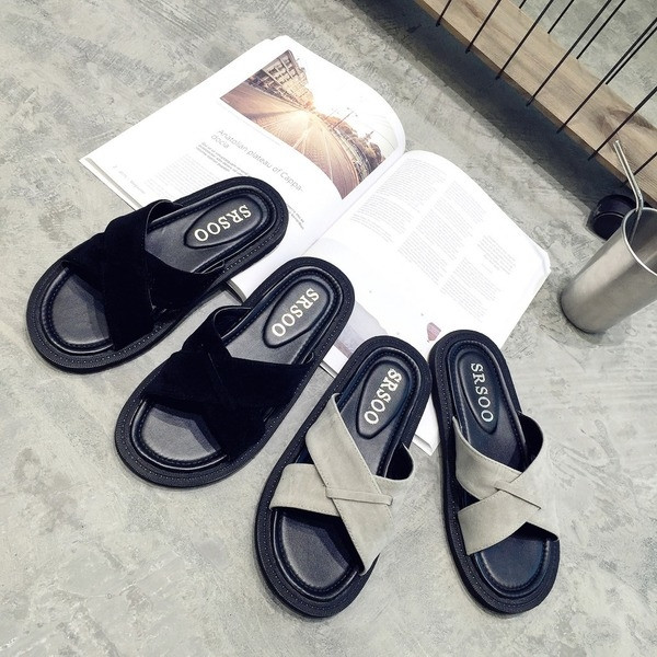 Alkalmi női papucs keresztpántokkal, két színben - szürke és fekete