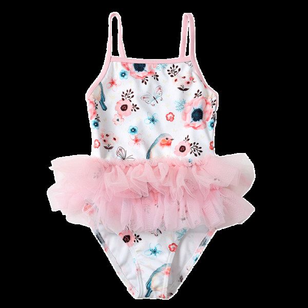Gyermek teljes fürdőruha lányoknak, két színben, mintával és tüllel
