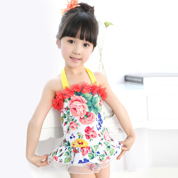 Флорален бански за момичета - цял модел