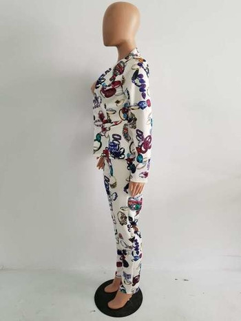 Γυναικείο κοστούμι -  σακάκι και μακρύ παντελόνι με πολύχρωμα μοτίβα