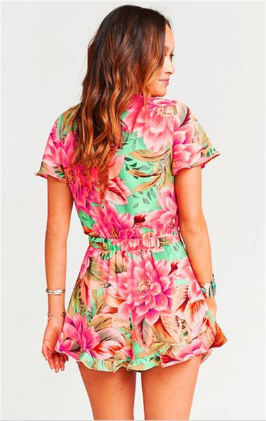 Virágmintás női nyári overál szalaggal