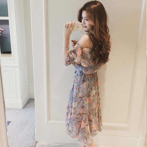 Női nyári strand sifon ruha virágos motívumokkal