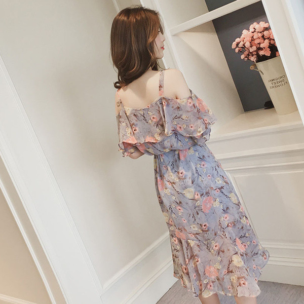 Női nyári strand sifon ruha virágos motívumokkal