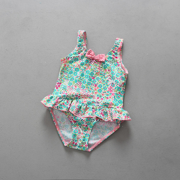 Gyengéd gyermek teljes fürdőruha lányoknak mintával és mini szalaggal