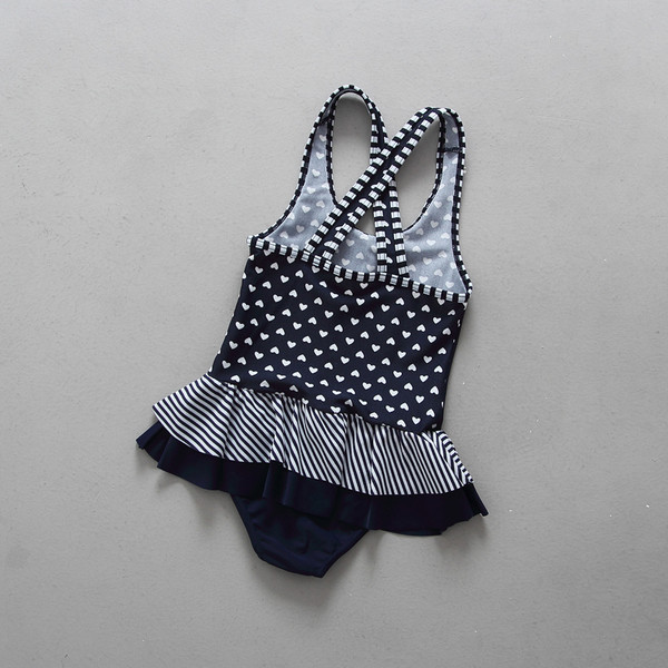 Costum de baie intreg pentru fete in albastru bleumarin cu imprimeu