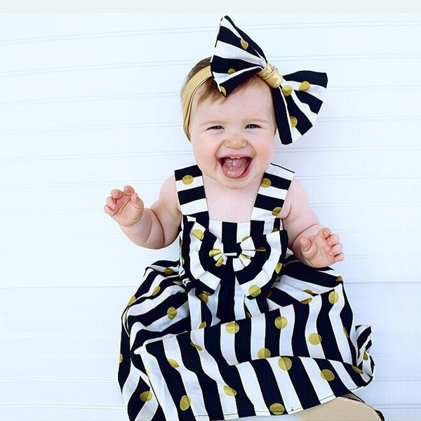 Elegáns gyerekruha lányoknak csíkos szalaggal és hajgumival