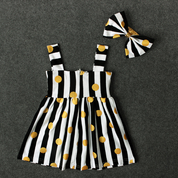 Elegáns gyerekruha lányoknak csíkos szalaggal és hajgumival