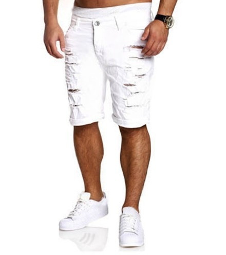 Nyári rövid farmernadrág alacsony derékkal, szakadt motívumokkal