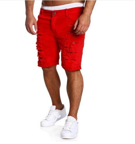 Nyári rövid farmernadrág alacsony derékkal, szakadt motívumokkal