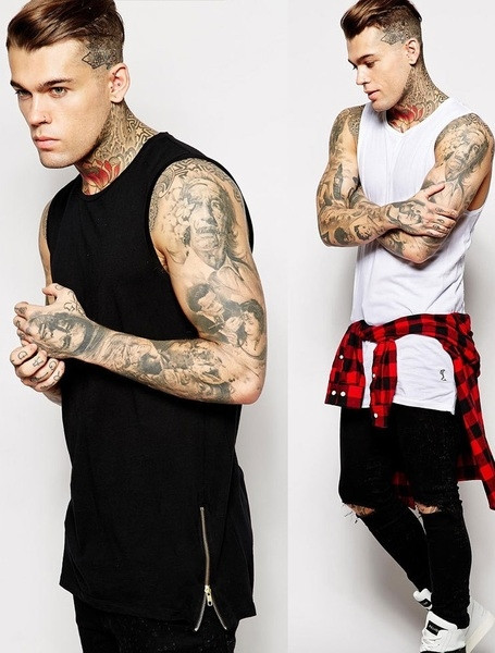 Ανδρικό αθλητικό casual t-shirt σε μαύρο και άσπρο με πλαϊνά φερμουάρ