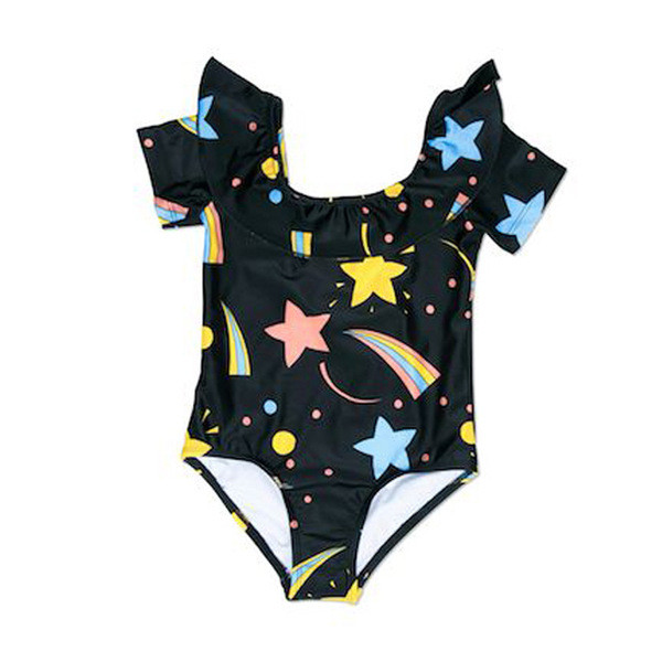 Gyermek teljes fürdőruha lányoknak, rövid ujjú és mintával