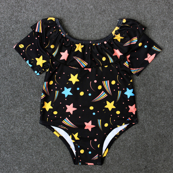 Gyermek teljes fürdőruha lányoknak, rövid ujjú és mintával