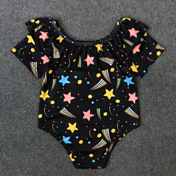 Gyermek teljes fürdőruha lányoknak, rövid ujjú és mintával