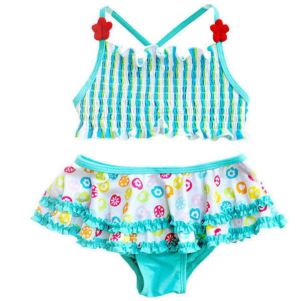 Gyermek fürdőruha lányoknak két részes kék színben, mintával