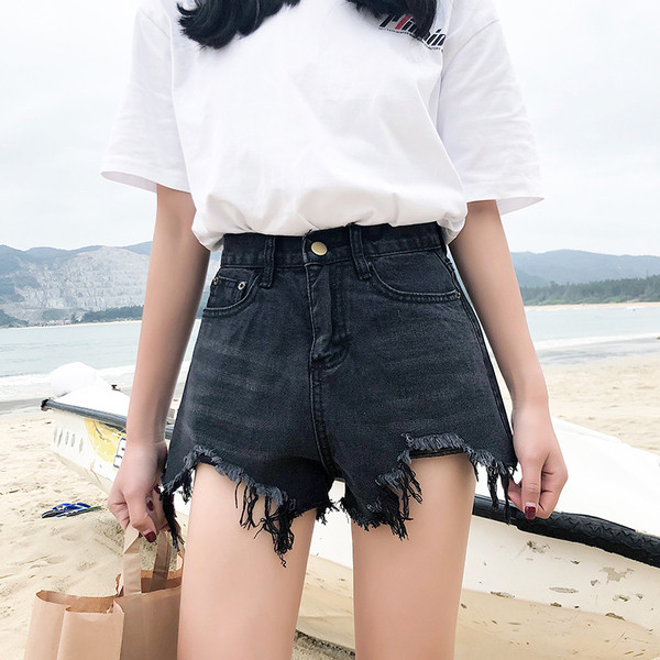 Stílusos női farmer rövidnadrág magas derékkal, két színben