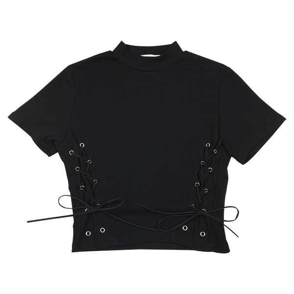 Stílusos női blúz rövid ujjal, O-alakú gallérral, keresztkötéssel - két szín