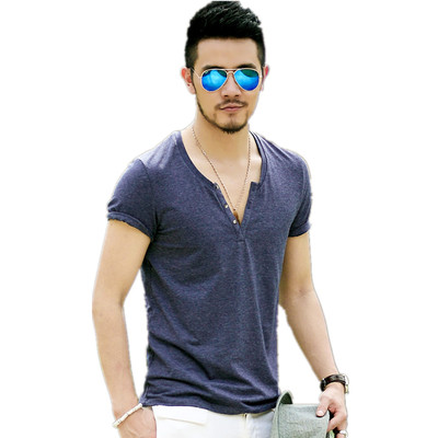 Férfi alkalmi póló több színben V-nyakú gombokkal