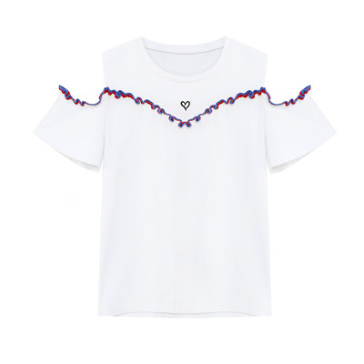 Fehér női póló lyukas ujjal