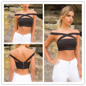 Női felső kereszt pántokkal és hátsó cipzárral